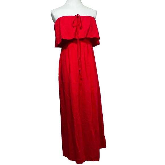 Mossimo Red Strapless Maxi Dress Size M Off Shoulder Ruffle Top 100% Rayon - Picture 1 of 8